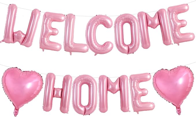TONIFUL 16 Inch Pink WELCOME HOME Foil Letter Balloons Banner Decorations | by TONIFUL