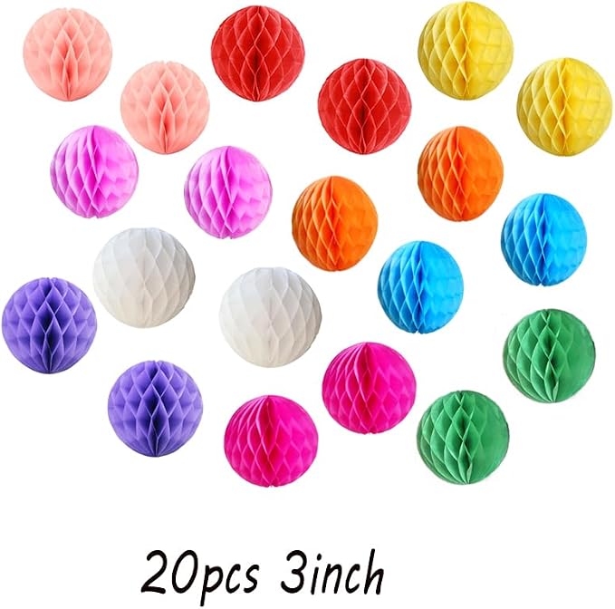 20pcs 3'' Tissue Honeycomb Balls Colorful Paper Honeycomb Balls Decoration | - Image 2