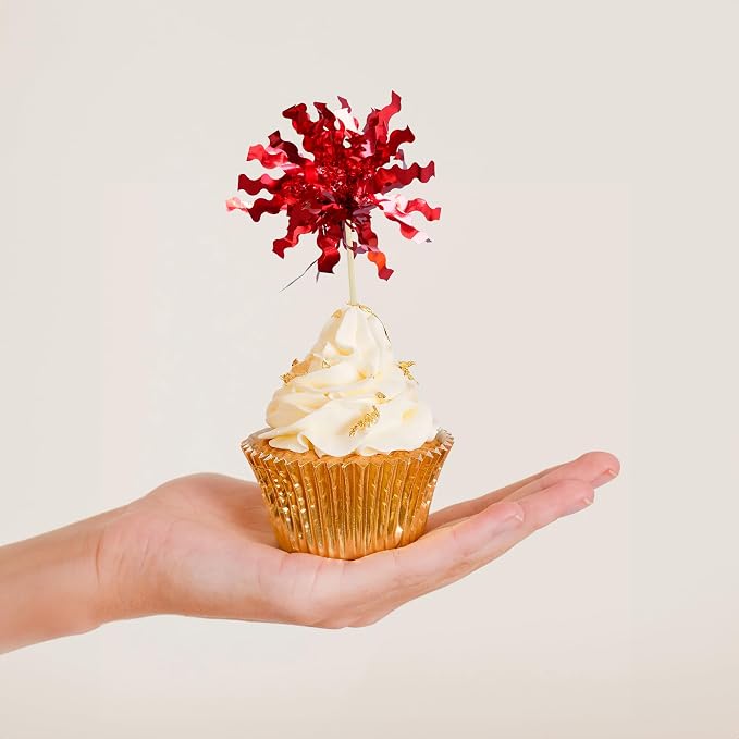 Gyufise 30Pcs Foil Firework Cupcake Toppers Sparkle Tinsel Cake Toppers Tinsel - Image 5