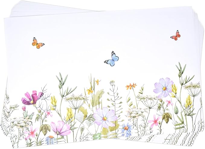 Floral Paper Placemats 50 Pack Wildflower Butterfly Table Mats Disposable by GiftBoutique