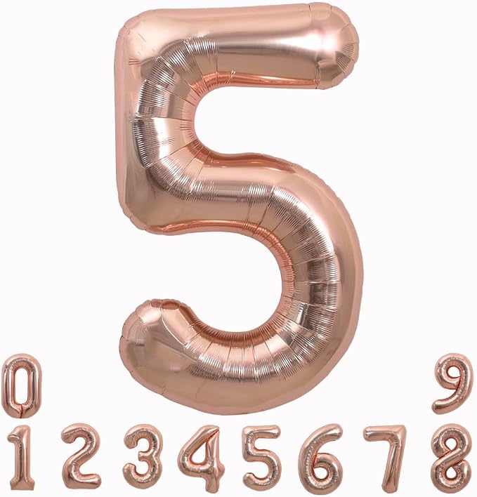 TONIFUL 40 Inch Rose Gold Large Numbers Balloons 0-9, Number 5 Digital 5 Helium by TONIFUL