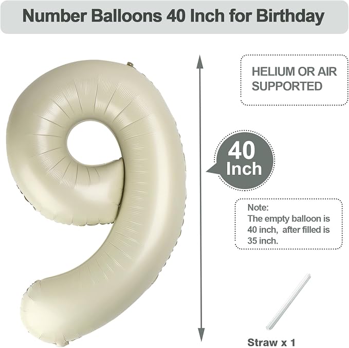 8 Number Balloons Cream 40 Inch Foil Balloon - Image 5