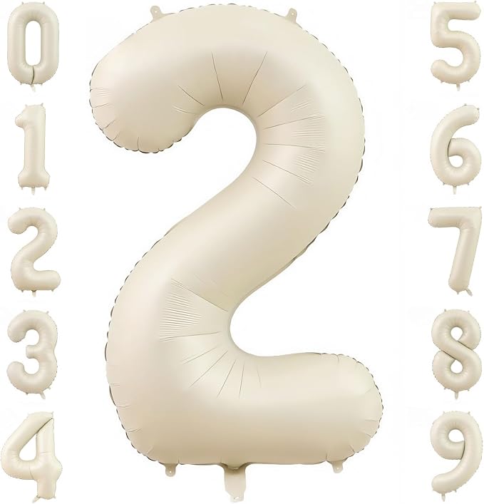 Cream Number 2 Balloons, 40 Inch 2 Balloons Giant Helium Foil Mylar Beige 2 by BBPOOL