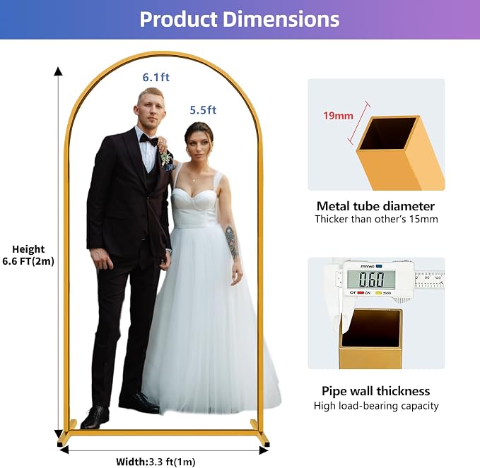 Hemmotop 6.6ft Arch Backdrop Stand Gold | Metal, Ground Stakes - Image 3