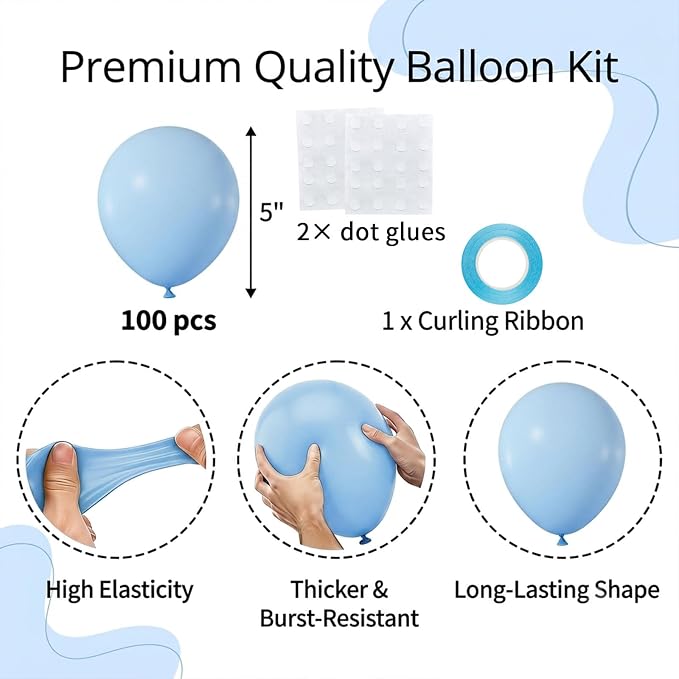 100pcs 5 Inch Small Light Blue Balloons, 5” Matte Mini Baby Blue Balloons | - Image 2