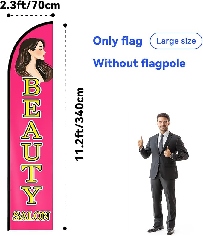 Beauty Salon Feather Flag, 11.2x2.3Ft, Advertising Banner - Image 3
