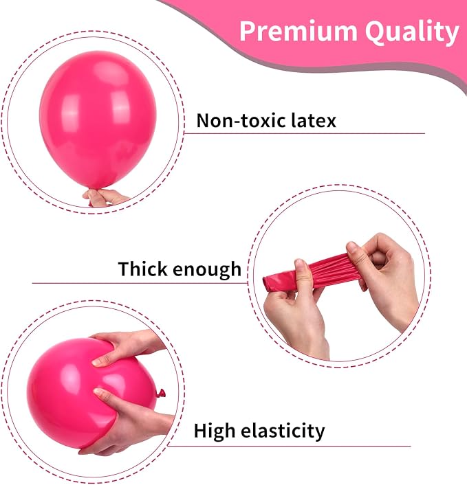 RUBFAC Hot Pink Balloons Different Sizes 105pcs 5/10/12/18 Inch - Image 3
