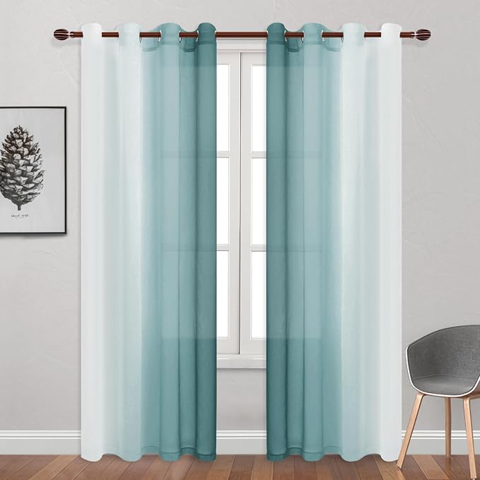 DWCN Ombre Faux Linen Extra Long Sheer Curtains - Image 2