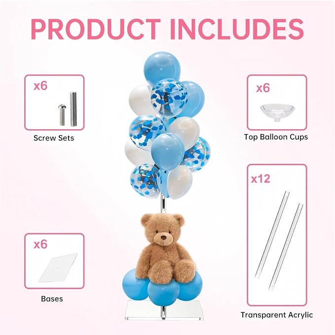 Clear Acrylic Balloon Stands for Table, Adjustable 15.75 Inch 23.6 Inch 31.5 - Image 2