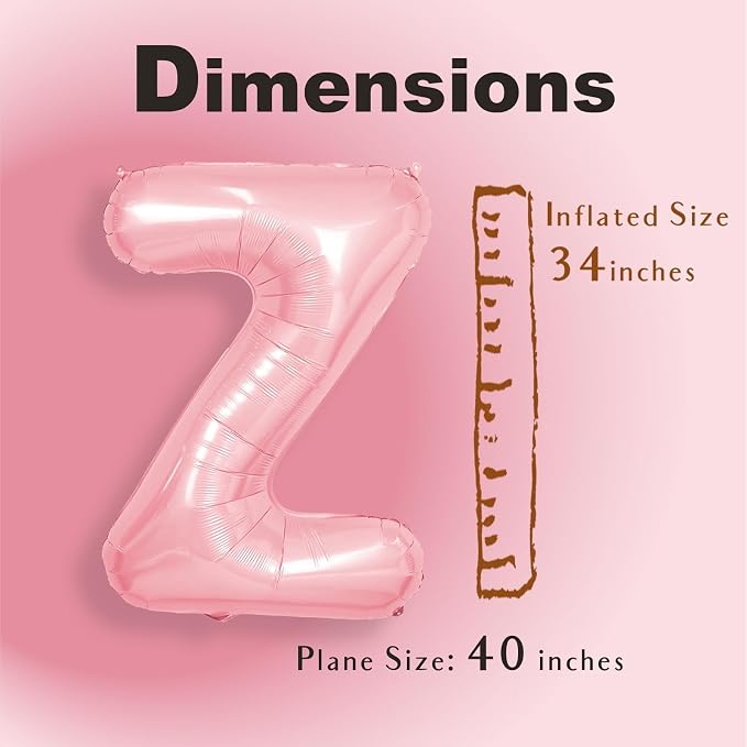 SUWEN 40 Inch Pink Large Z Letter Balloons Big Foil Helium A-Z | Jumbo Mylar - Image 2