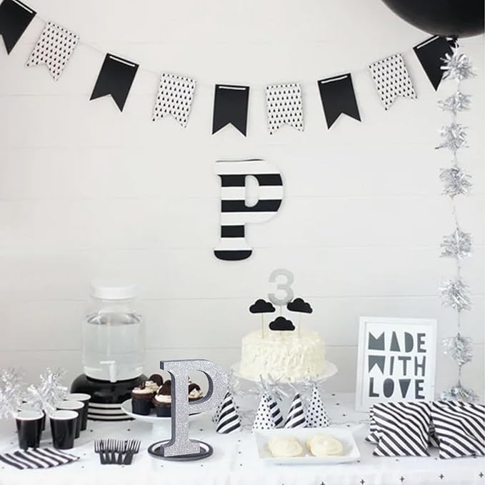 TONIFUL 8 Inch Silver Glitter Letter P Table Centerpiece A-Z Silver Birthday Party Decorations,Silver Alphabet P for Birthday,Chrismas,Graduation,Bridal Shower,Wedding,Anniversary Party Supplies