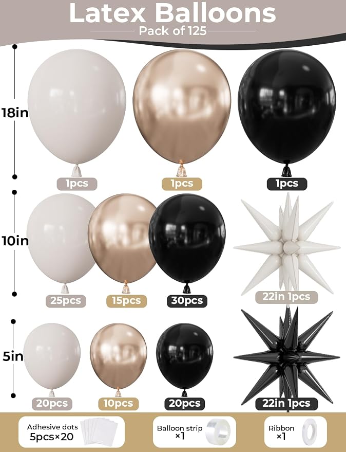 Black and Gold Balloon Arch Garland Kit, Star Foil Balloons - Image 4