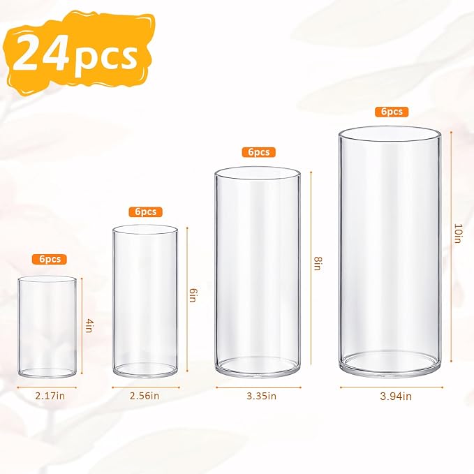 24 Pack Glass Cylinder Vases 4, 10 Inch Tall Clear Flower Vase Hurricane - Image 2