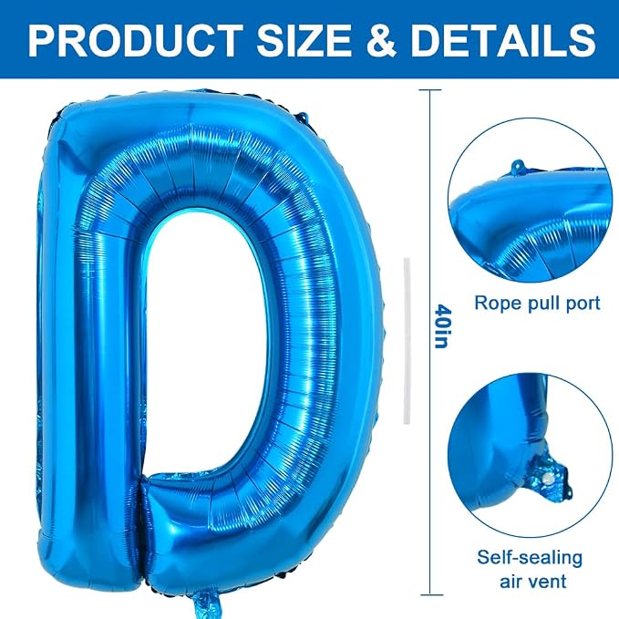 TONIFUL 40 Inch Large Blue Letter D Foil Balloons Alphabet Balloons | Giant - Image 2
