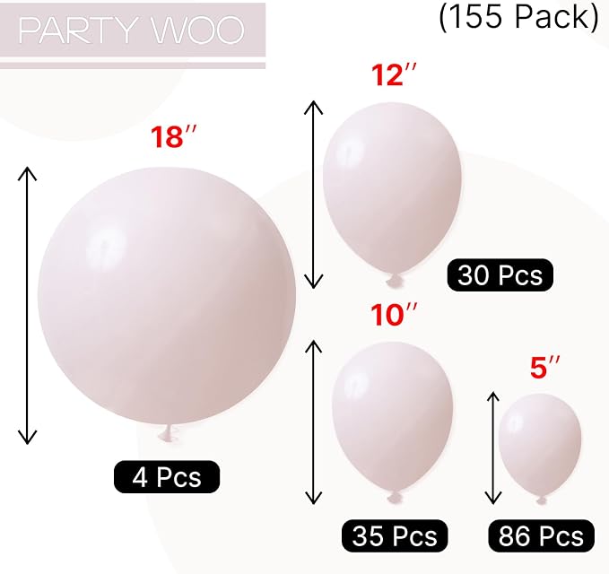 PartyWoo Beige Balloons 155pcs Different Sizes of 18 12 10 5 Inch Boho Cream - Image 6