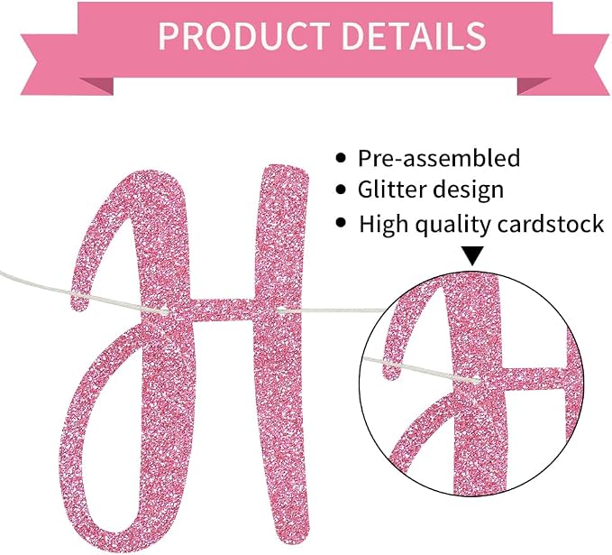 BEISHIDA Pre-Strung Glitter Pink Happy Anniversary Banner Wedding Decor | Happy - Image 3