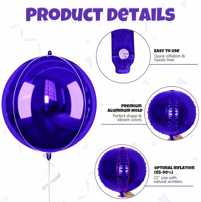 22 Inch Purple Foil Balloons, Big Round Foil Balloon - Image 6