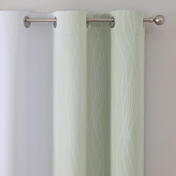 Sage and Greyish White Room Darkening Blackout Curtains 84 Inch Length 2 Panels - Image 4