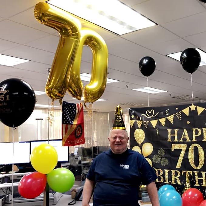 Gold Number 70 Birthday Balloons, 40 Inch Large Gold Mylar Foil Number 7 & 0 - Image 3