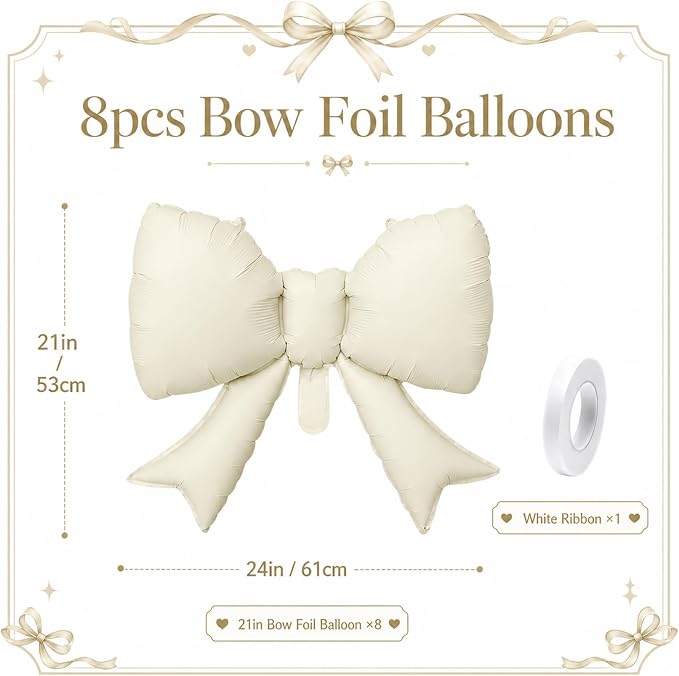 8Pcs White Bow Foil Balloons, 21Inch Cream White Bow Shaped Balloons - Image 2