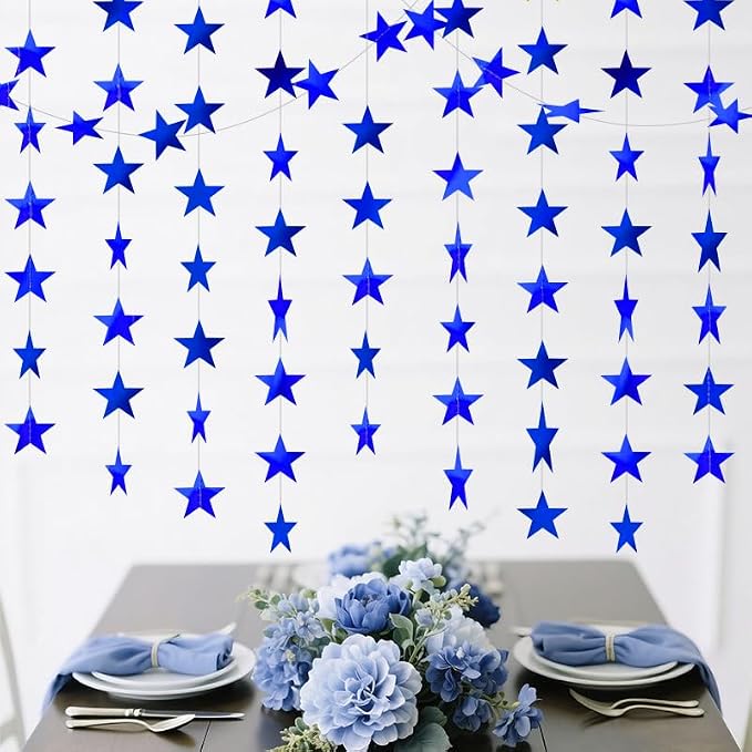 Blue Shining Star Hanging Garland Blue Hanging Sparkling Star Streamer Glitter - Image 4