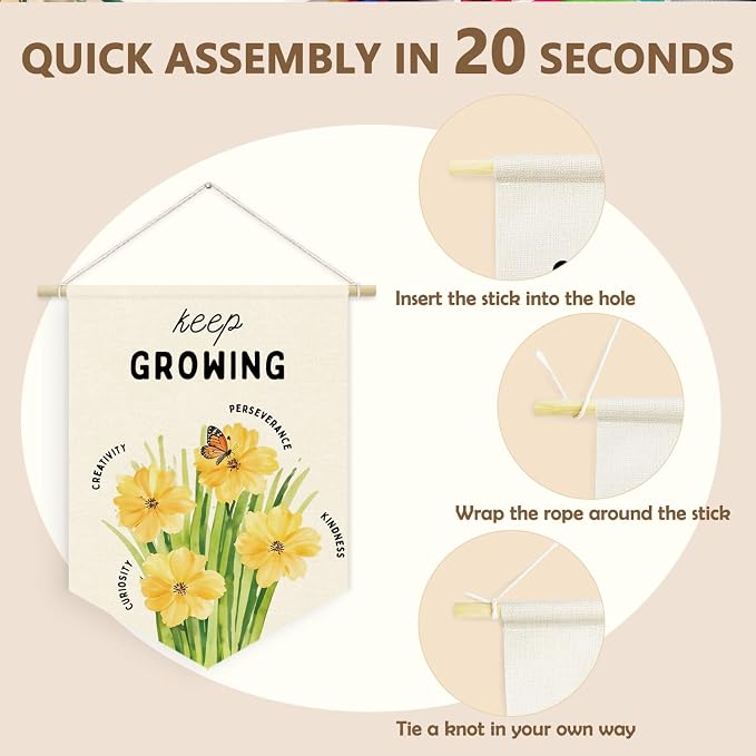 Plant Flower Classroom Decor, Keep Growing Motivational Linen Canvas Banner - Image 6