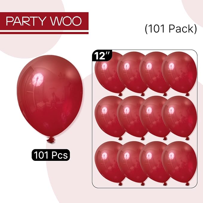 PartyWoo Burgundy Balloons 101pcs Dark Red Maroon Ruby Red Color | Balloons - Image 7