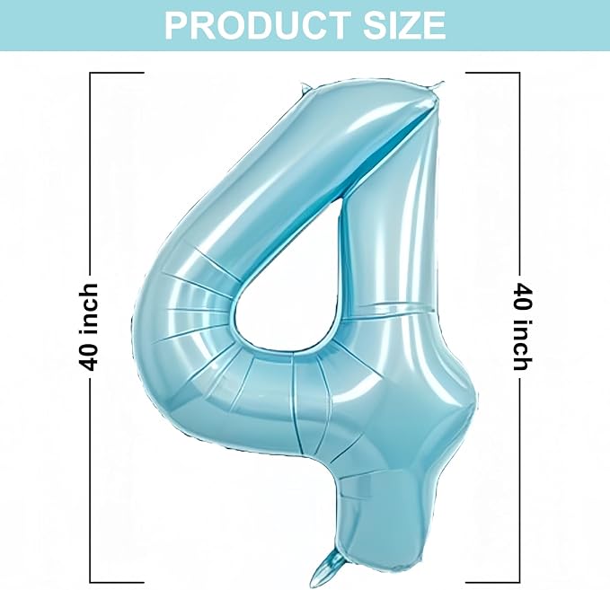 40 Inch Light Blue Number 4 Balloon | 4 Birthday Balloon - Image 2