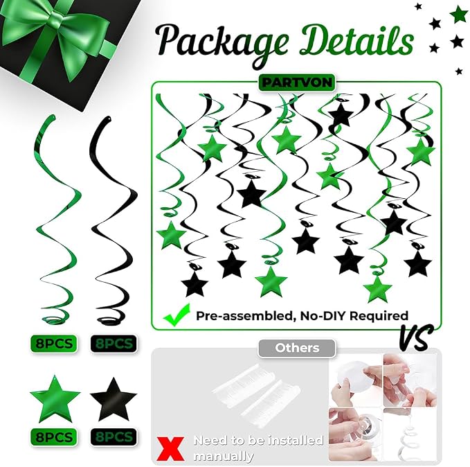 Green Black Hanging Swirl Decorations - Image 3