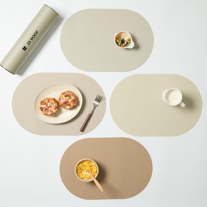 Beige Mixed Oval Silicone Placemats Set of 4 – Heat Resistant, Waterproof by Unknown