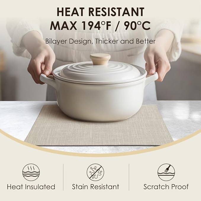 Placemats Set of 4, Bilayer Thickened Linen Place Mats Heat Resistant Machine - Image 2