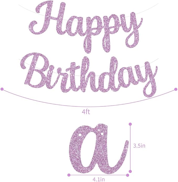 BEISHIDA Glitter Light Purple Happy Birthday Banner Party Decoration NO DIY | - Image 2