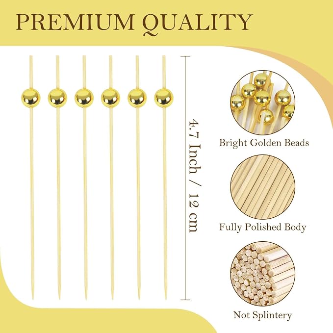 200PCS Gold Ball Cocktail Picks, Charcuterie Sticks, Wedding Party Decor - Image 2