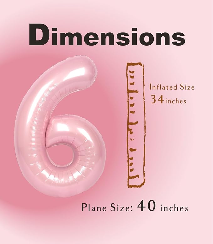 SUWEN 40 Inch Pink Large 6 Number Balloons Big Foil Helium Number Balloons 0-9 - Image 4
