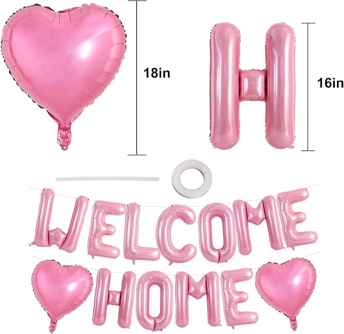 TONIFUL 16 Inch Pink WELCOME HOME Foil Letter Balloons Banner Decorations | - Image 2