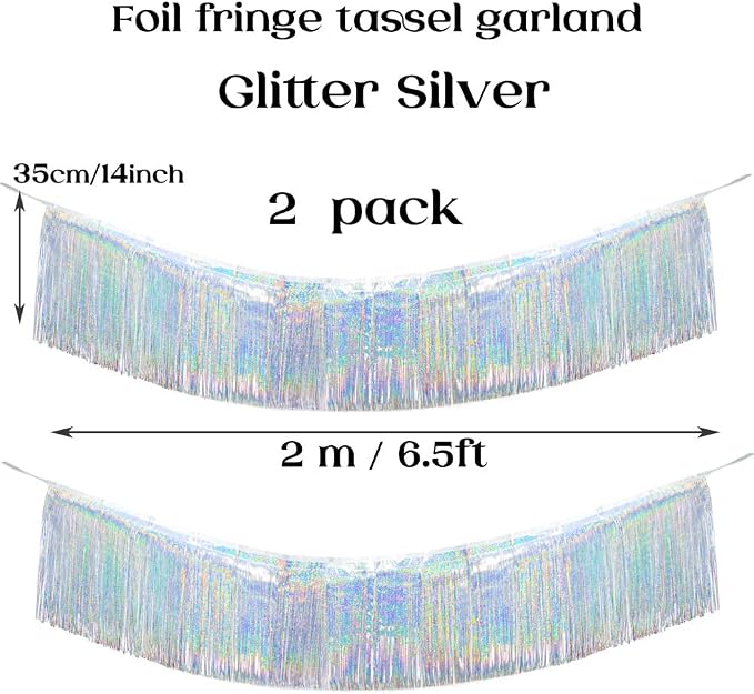 Premium Glitter Silver Fringe Tinsel Garland - Image 2