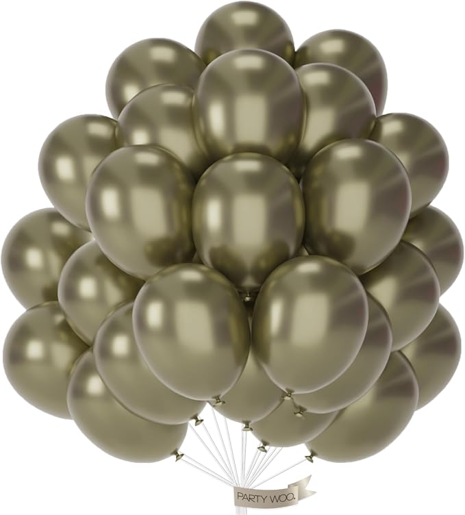 PartyWoo Metallic Green Balloons 50pcs Metallic Sage Olive Green Boho Color | by PartyWoo