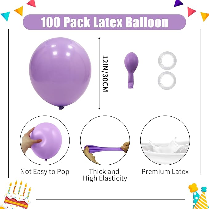 100 Pack 12 inch Light Purple Latex Balloons Pastel Decorations - Image 2