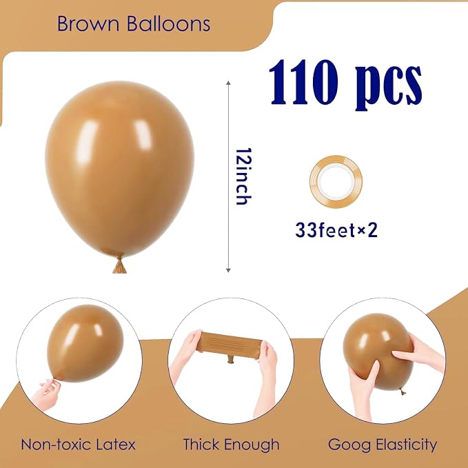 Voircoloria 110pcs Brown Latex Party Balloons, 12inch | - Image 2