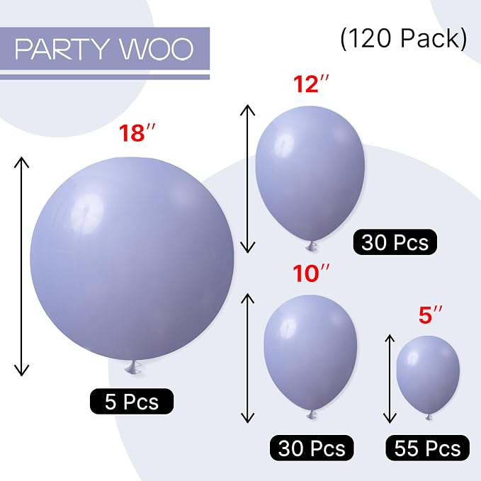 PartyWoo Dusty Blue Balloons 120pcs Boho Dusty Purple Muted Lavender Color | - Image 8