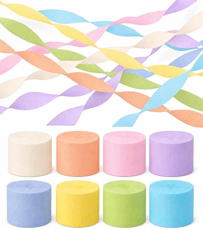 8 Pastel Streamers, 656ft Pack of Crepe Paper Party Decorations | Each roll is by CaptainD%C3%A9cor