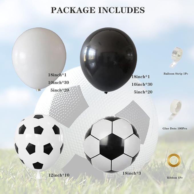 Soccer Balloon Garland Arch Kit, 18 12 10 5 Inch Black White Football Print - Image 2
