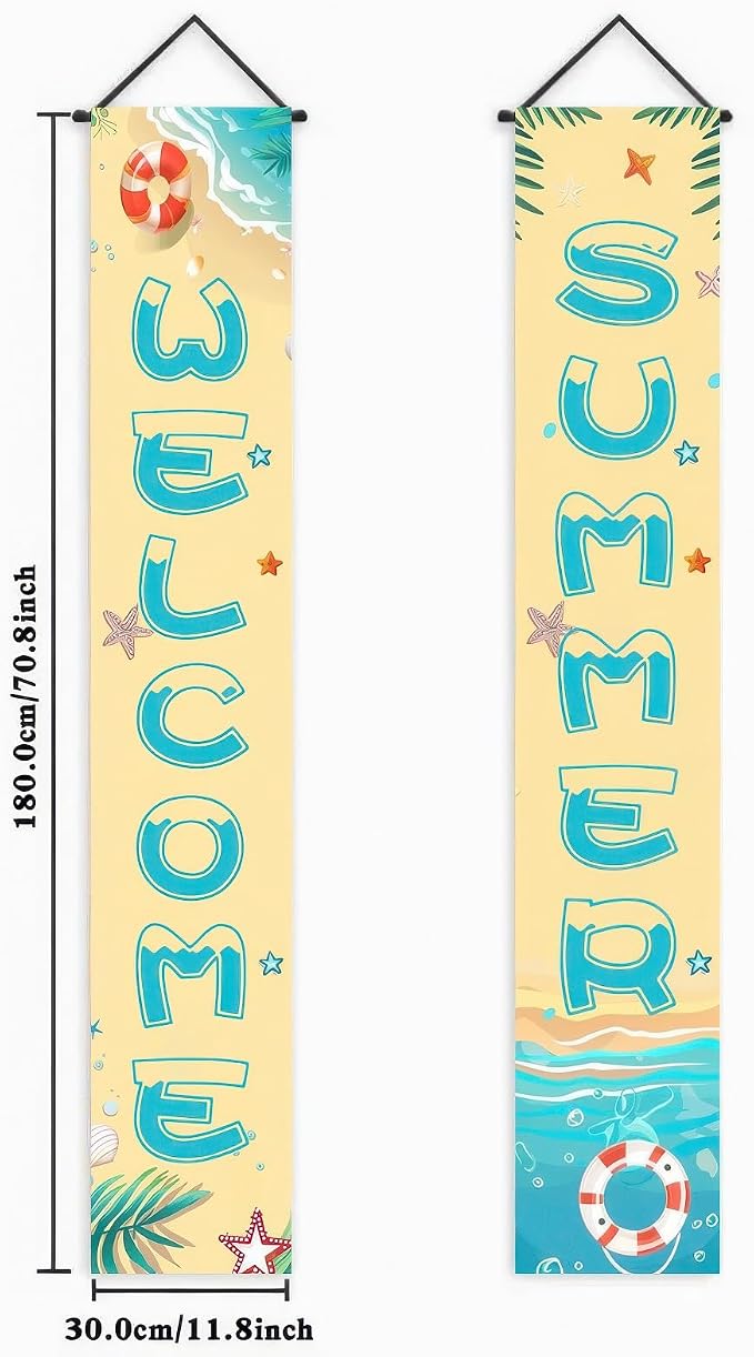 BlissYard 2pcs Welcome Summer Door Banner Beach Themed Decorations Sea Star - Image 5