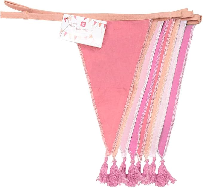 Talking Tables Pink Fabric Bunting - 10ft | Triangle Flag Pennant Garland - Image 2