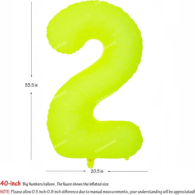 40 IN Fluorescent Yellow Number 2 Balloon Neon Yellow 2 Foil Balloon | - Image 2