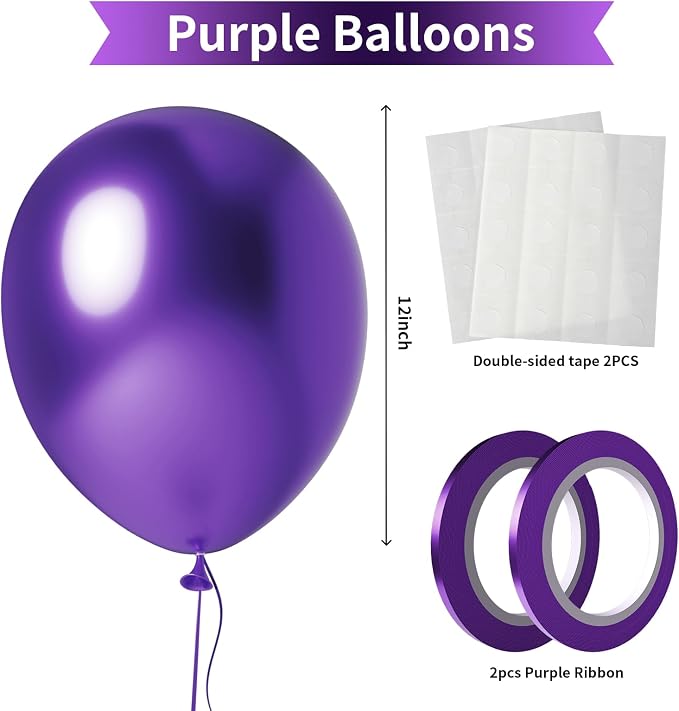 Metallic Purple Balloons 100 Pack 12 Inch Extra Thick Latex Party Balloon - Image 2