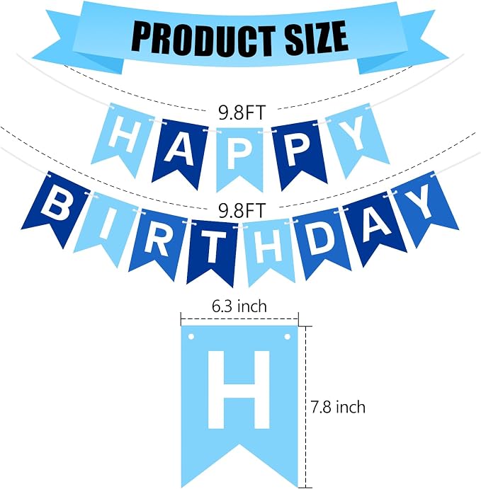 Pre-Strung Blue Happy Birthday Banner Signs, Birthday Party Decorations - Image 3