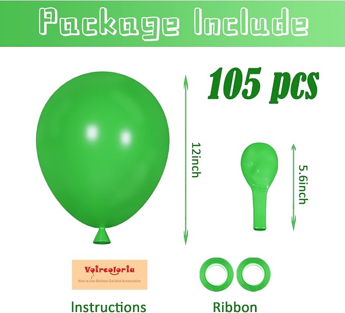 Voircoloria 105pcs Green Party Latex Balloons, 12inch | - Image 2
