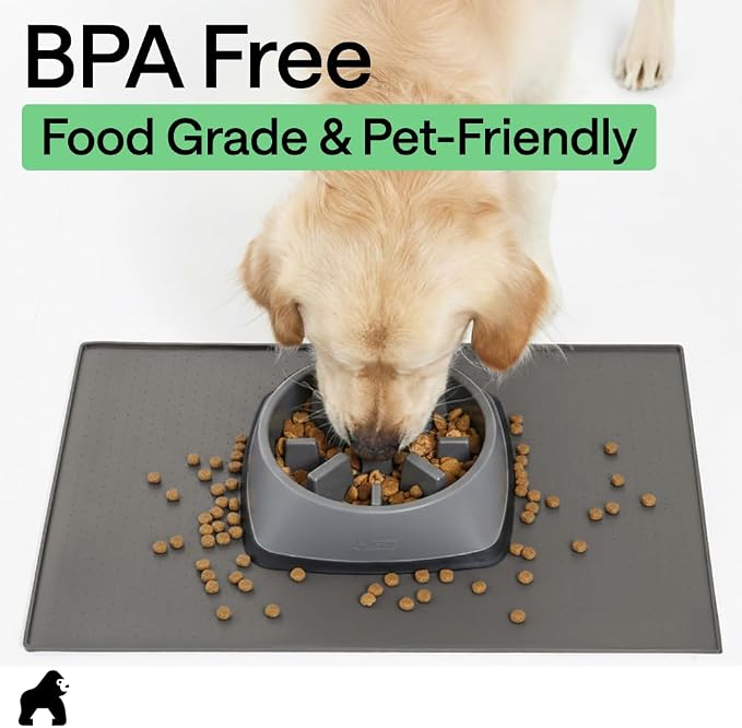 GORILLA GRIP 100% Waterproof Raised Edge BPA Free Silicone Pet Feeding Mat - Image 8