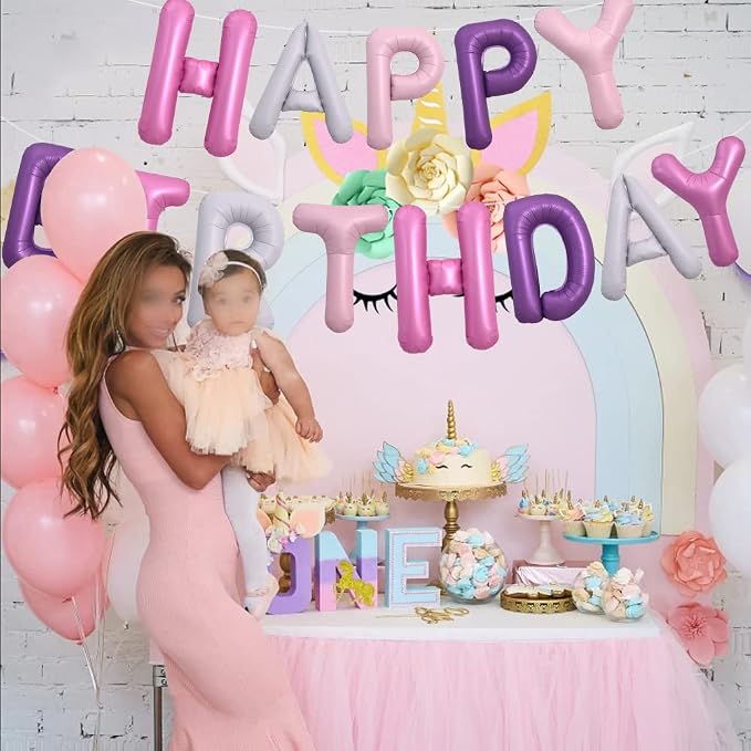 TONIFUL Purple and Pink Happy Birthday Balloon Banner Decorations - Image 5